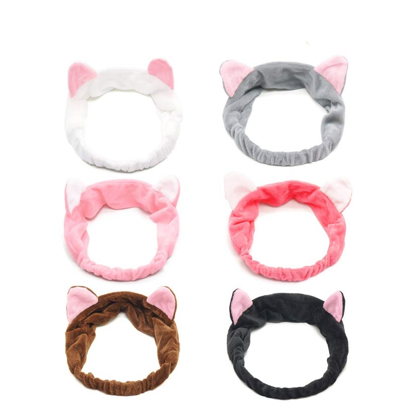 Mixtecc 6PACK Cat Ears Headbands Elastic Womens Cute Hair Band Wash Face Spa Headband  Washable Facial Band Makeup Wrap Headbands