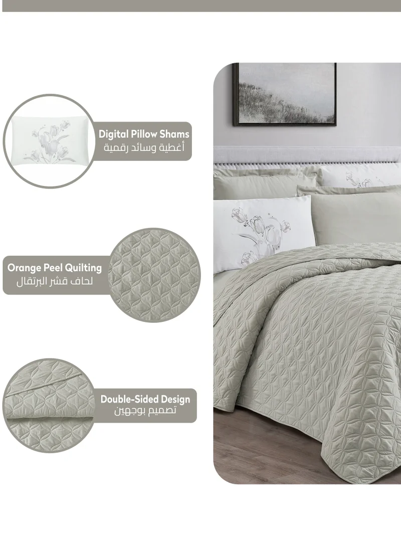 Donetella Quilt Set 6-Pcs King Size Bed Fits(200 X 200 Cm) Reversible Quilted Coverlet Set With Matching Fitted Sheet Pillowsham And Pillowcases,Ansonia