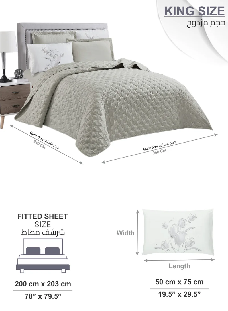 Donetella Quilt Set 6-Pcs King Size Bed Fits(200 X 200 Cm) Reversible Quilted Coverlet Set With Matching Fitted Sheet Pillowsham And Pillowcases,Ansonia