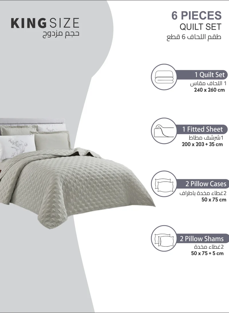 Donetella Quilt Set 6-Pcs King Size Bed Fits(200 X 200 Cm) Reversible Quilted Coverlet Set With Matching Fitted Sheet Pillowsham And Pillowcases,Ansonia