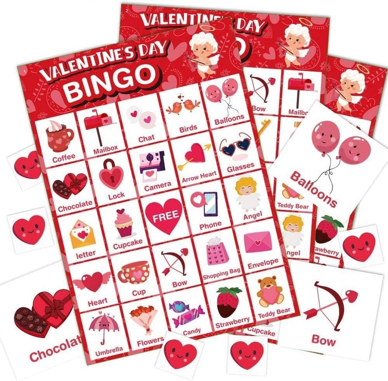 Jumlys Valentines Day Large Size Bingo Game Card for Kids/Adults, 32 Players - Valentine Game for Family/School Classroom/Large Group, Valentine Party Favor for Boys & Girls - Image 1