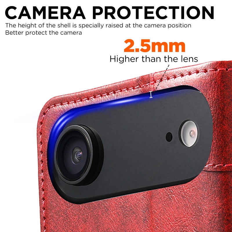 سوتين جراب هاتف من الجلد بمشبك وملمس عجل باروكي لهاتف Iphone Air (أحمر) - Image 4