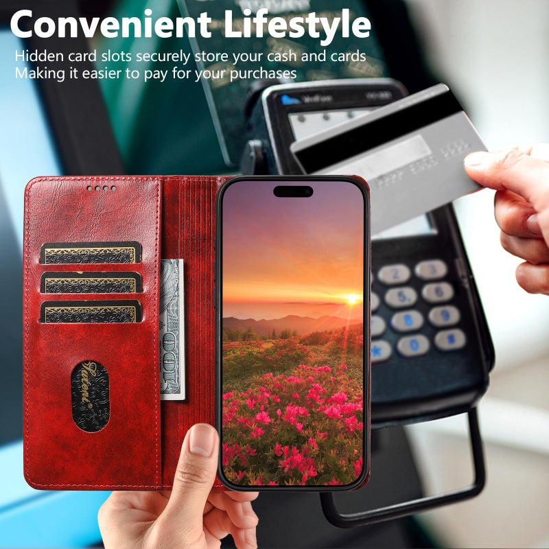 سوتين جراب هاتف من الجلد بمشبك وملمس عجل باروكي لهاتف Iphone Air (أحمر) - Image 5