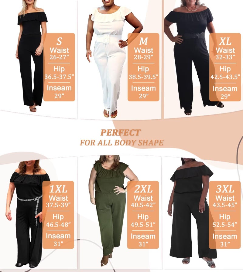 Hybrid & Company Women's Lightweight Off Shoulder Jumpsuit – Stretchy Wide Leg Romper – Casual to Formal One Piece Outfit KPVJ47696 E9000 WHITE XL - Image 4