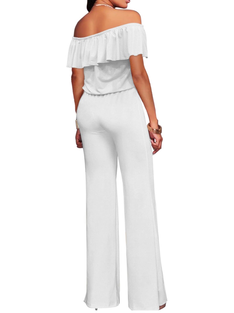 Hybrid & Company Women's Lightweight Off Shoulder Jumpsuit – Stretchy Wide Leg Romper – Casual to Formal One Piece Outfit KPVJ47696 E9000 WHITE XL - Image 3
