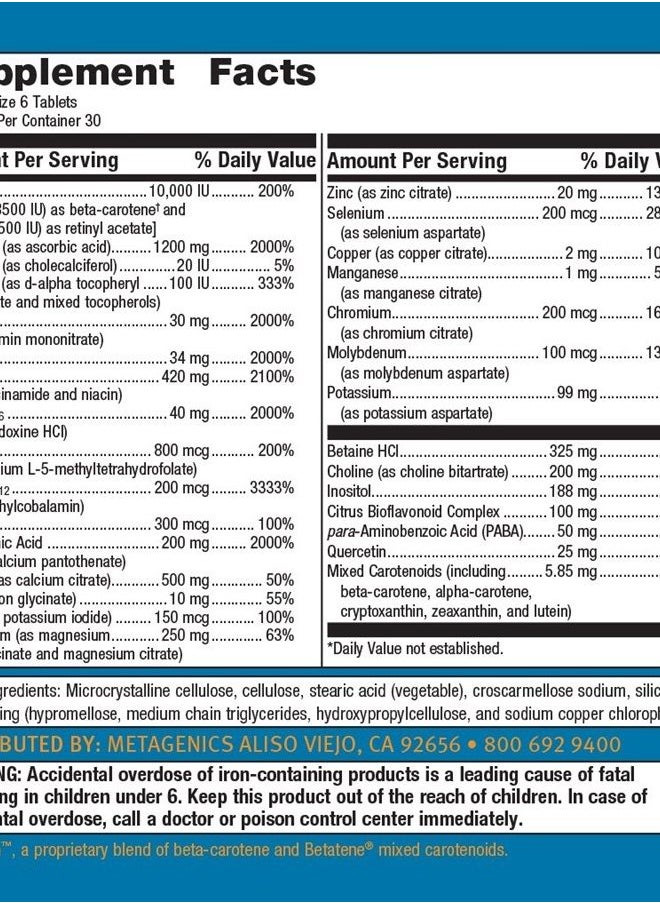 Metagenics - Multigenics® – Optimum Multiple Vitamin/Mineral Formula Fast-Release Tablet – 30 Servings - Image 1