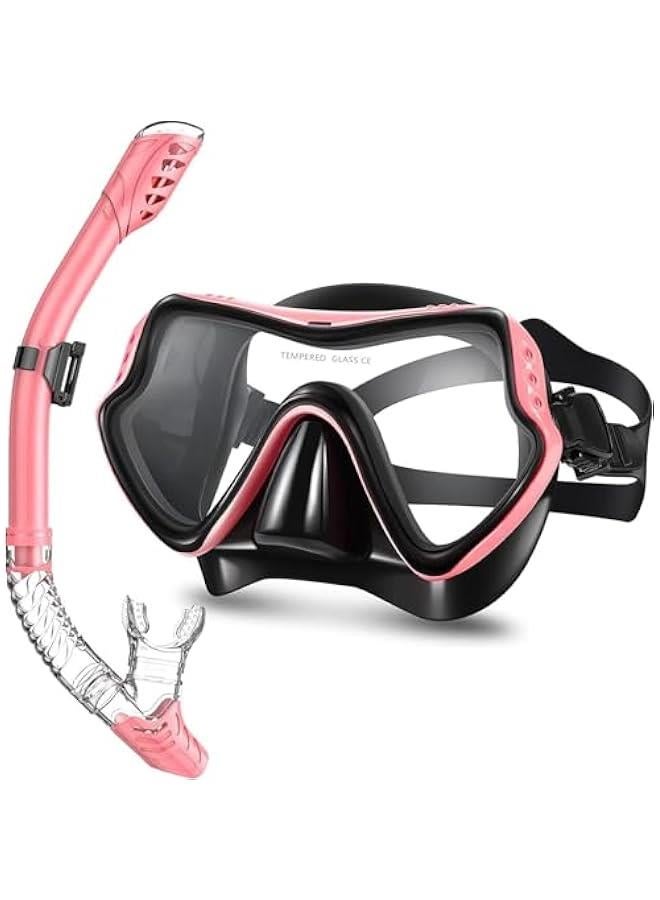Generic Snorkel Mask Set Snorkeling Gear Dry Snorkel Set and Mask Kids Adults Anti Fog 180 Degree Seaview with Mesh Bag, Scuba Diving Swimming Training Equipment Men Women - Image 1