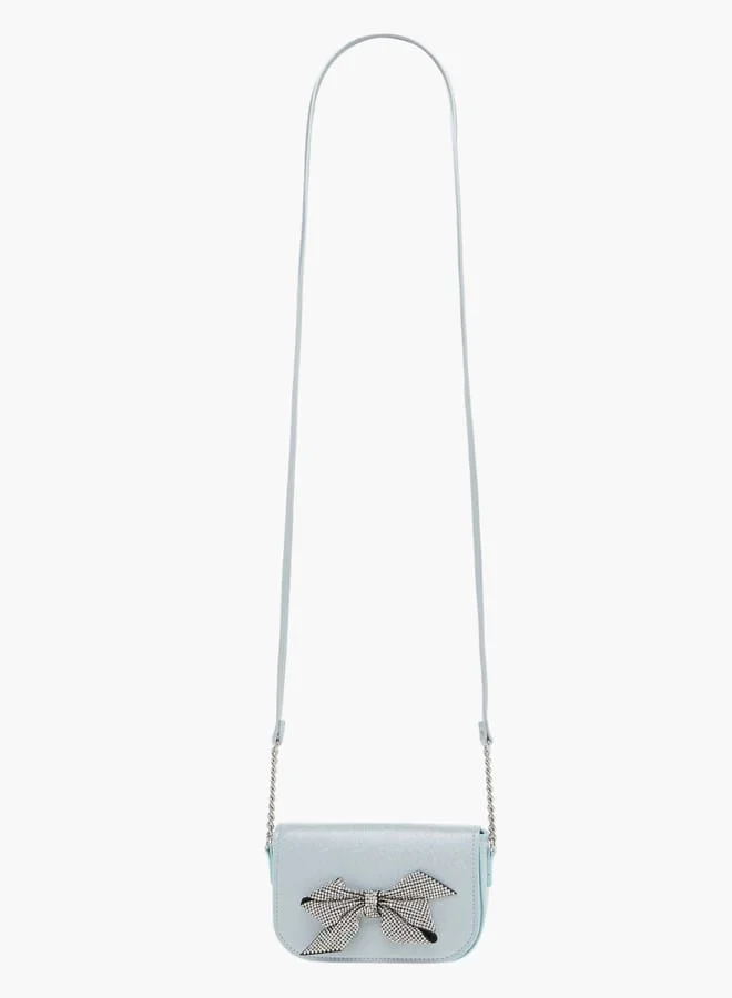 Celeste Girls Bow Embellished Crossbody Bag with Chain Detail Strap and Flap Closure