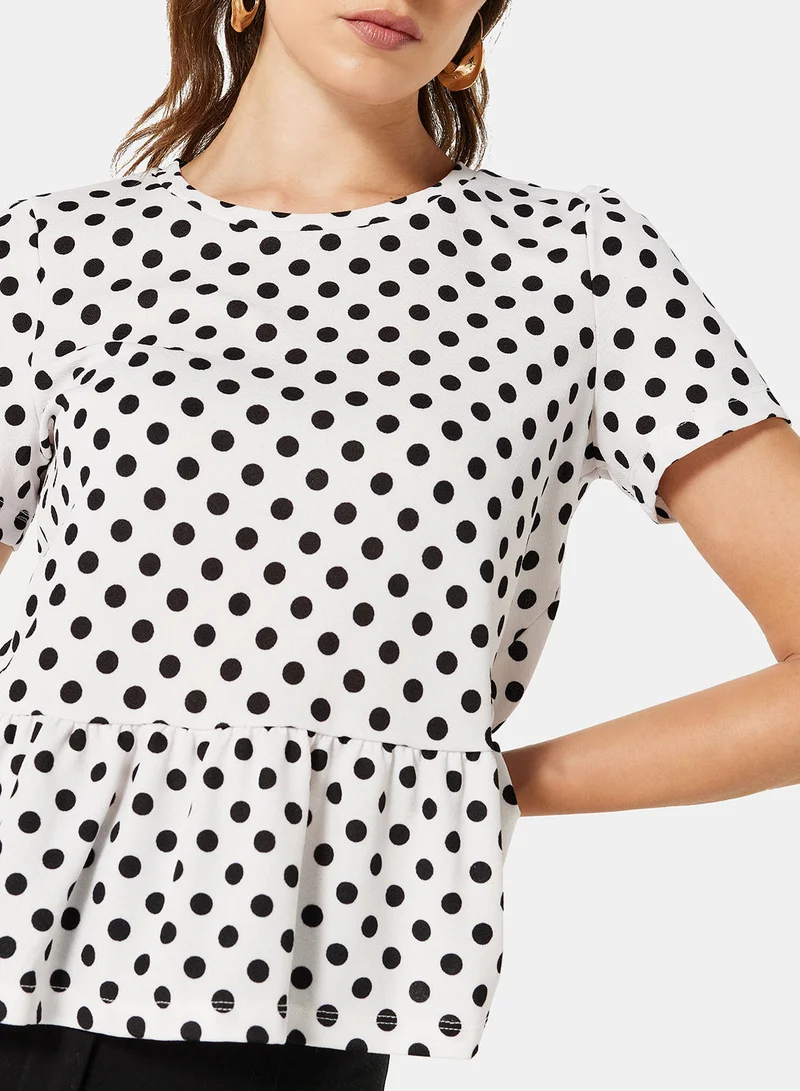 I.Scenery Polka Dot Print Top