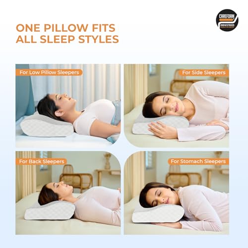 CareFoam Memory Foam Cervical Neck Pillow | 2 Years Warranty | Pain Relief Sleep, Improves Posture, Spinal Alignment, Neck Pain Relief | 19 x 12 x 4 Inch | White Jacquard Cover | Pack of 2 - Image 5