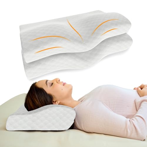 CareFoam Memory Foam Cervical Neck Pillow | 2 Years Warranty | Pain Relief Sleep, Improves Posture, Spinal Alignment, Neck Pain Relief | 19 x 12 x 4 Inch | White Jacquard Cover | Pack of 2 - Image 1