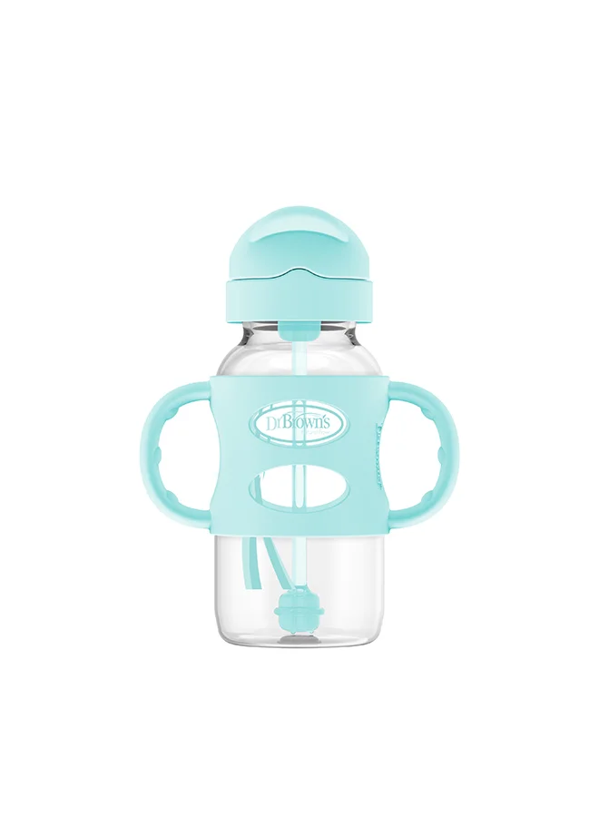 Dr. Brown’s 9 Oz/270 Ml Anti-Colic Pp W-N Sippy Straw Bottle With Silicone Handles, Green, 1-Pack