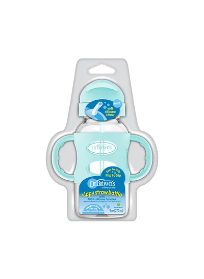 Dr. Brown’s 9 Oz/270 Ml Anti-Colic Pp W-N Sippy Straw Bottle With Silicone Handles, Green, 1-Pack
