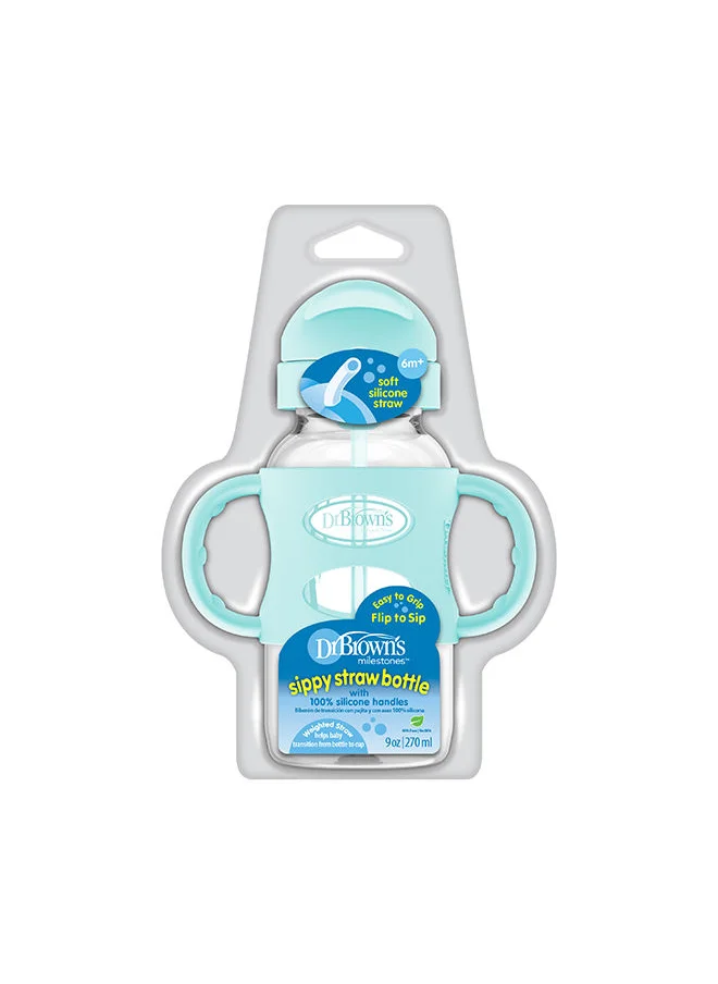 Dr. Brown’s 9 Oz/270 Ml Anti-Colic Pp W-N Sippy Straw Bottle With Silicone Handles, Green, 1-Pack