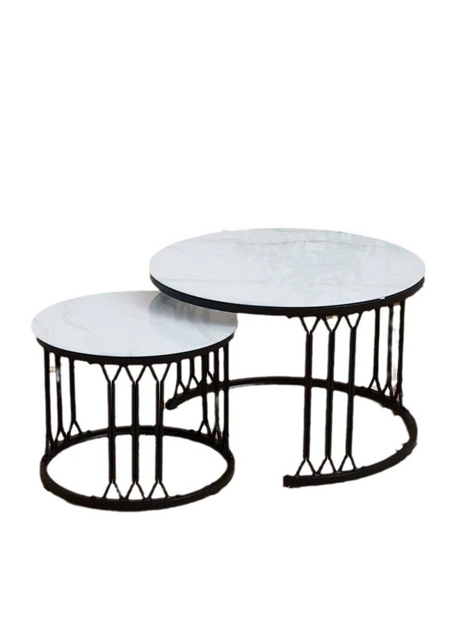 إيه تي إم طقم طاولة قهوة متداخلة عصرية بسطح زجاجي وإطار معدني أسود - 70 × 45 سم - 50 × 38 سم  - Image 2
