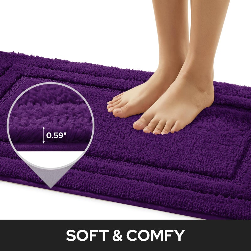 HOMEIDEAS Purple Bathroom Rugs Sets, 2 Piece Super Soft and Absorbent Non Slip Microfiber Machine Washable Bath Mats for Purple Bathroom Decor, 20" x 32" + 16" x 24" - Image 2