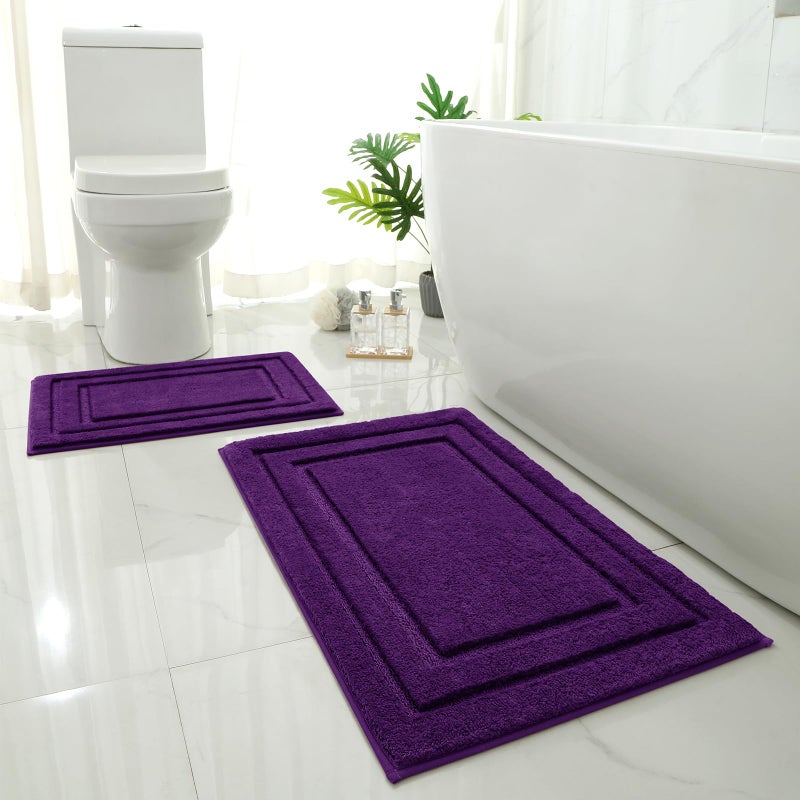 HOMEIDEAS Purple Bathroom Rugs Sets, 2 Piece Super Soft and Absorbent Non Slip Microfiber Machine Washable Bath Mats for Purple Bathroom Decor, 20" x 32" + 16" x 24" - Image 1