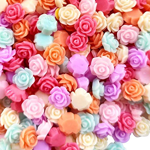 Chenkou Craft Random 100pcs Assorted of Color 8mm Rose Flower Resin Flat Back Flatbacks Loose Beads Kid's Bow DIY Craft (8mm) - Image 2