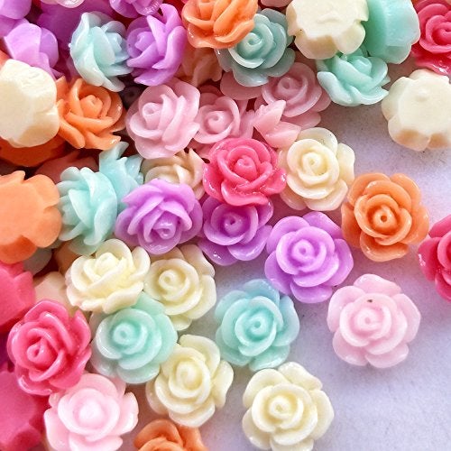 Chenkou Craft Random 100pcs Assorted of Color 8mm Rose Flower Resin Flat Back Flatbacks Loose Beads Kid's Bow DIY Craft (8mm) - Image 3