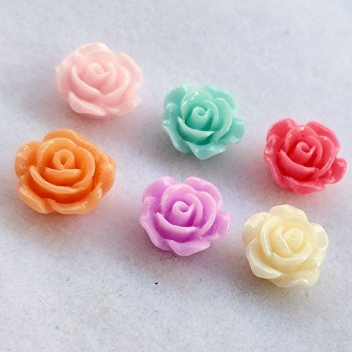 Chenkou Craft Random 100pcs Assorted of Color 8mm Rose Flower Resin Flat Back Flatbacks Loose Beads Kid's Bow DIY Craft (8mm) - Image 4