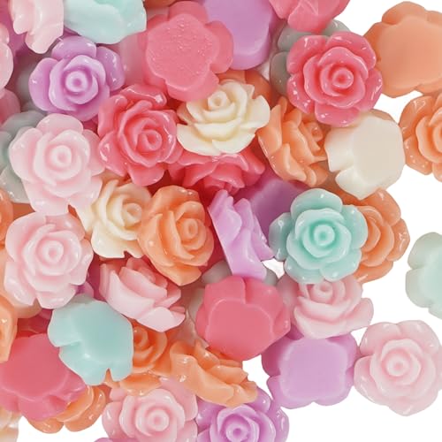 Chenkou Craft Random 100pcs Assorted of Color 8mm Rose Flower Resin Flat Back Flatbacks Loose Beads Kid's Bow DIY Craft (8mm) - Image 1
