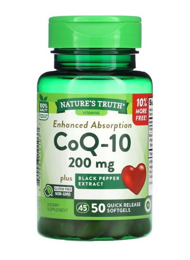 Nature's Truth CoQ 10 Enhanced Absorption 200 mg 50 Quick Release Softgels  - Image 1