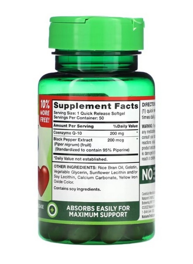 Nature's Truth CoQ 10 Enhanced Absorption 200 mg 50 Quick Release Softgels  - Image 2
