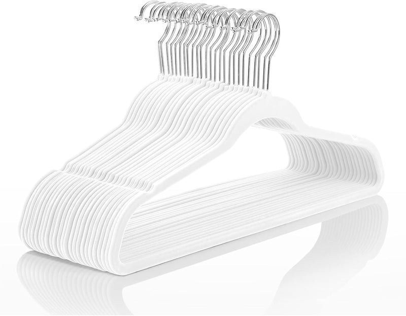 MIZGI Premium Velvet Hangers (Pack of 50) Heavyduty - Non Slip - Velvet Suit Hangers White - Chrome Hooks,Space Saving Clothes Hangers, One Size - Image 1