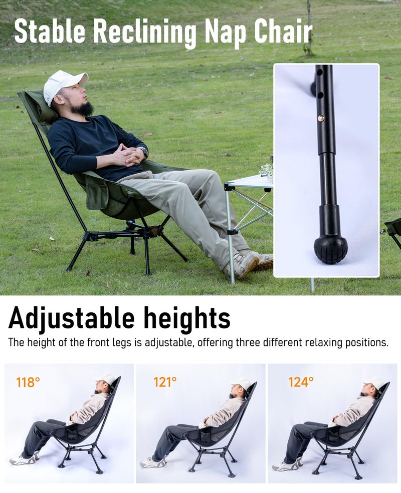iClimb Ultralight Compact Camping Folding Beach Chair with Anti-Sinking Large Feet (Black - Triangular Frame High Back) - Image 4