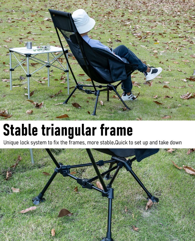 iClimb Ultralight Compact Camping Folding Beach Chair with Anti-Sinking Large Feet (Black - Triangular Frame High Back) - Image 3