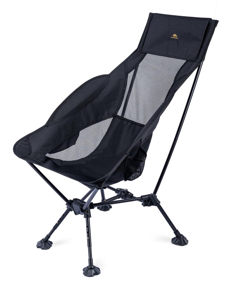iClimb Ultralight Compact Camping Folding Beach Chair with Anti-Sinking Large Feet (Black - Triangular Frame High Back) - Image 1
