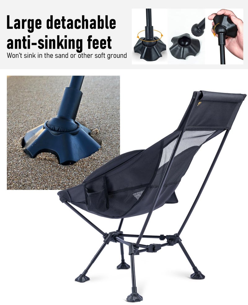 iClimb Ultralight Compact Camping Folding Beach Chair with Anti-Sinking Large Feet (Black - Triangular Frame High Back) - Image 5