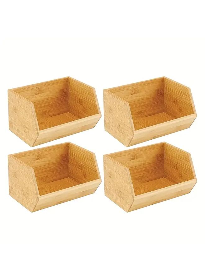 Bamboo Stackable Storage Box Natural Wood Kitchen Office Desk Organizer - Image 4