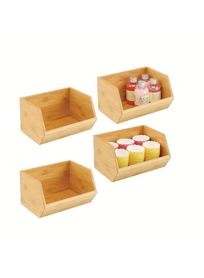 Bamboo Stackable Storage Box Natural Wood Kitchen Office Desk Organizer - Image 3