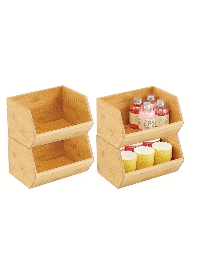 Bamboo Stackable Storage Box Natural Wood Kitchen Office Desk Organizer - Image 2