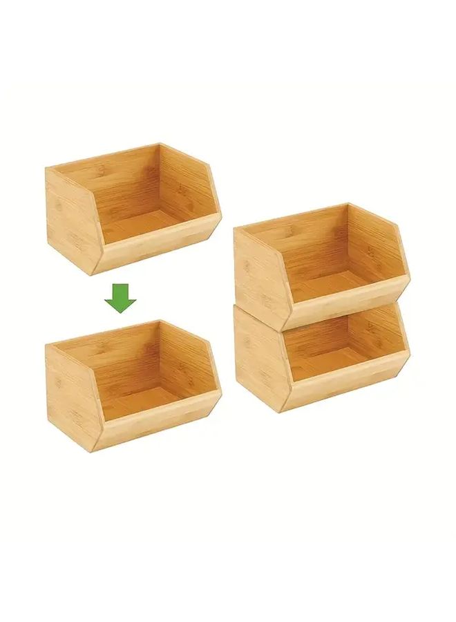 Bamboo Stackable Storage Box Natural Wood Kitchen Office Desk Organizer - Image 5