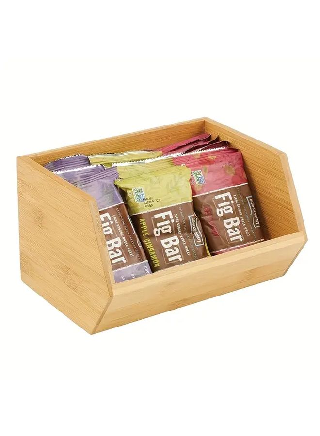 Bamboo Stackable Storage Box Natural Wood Kitchen Office Desk Organizer - Image 1
