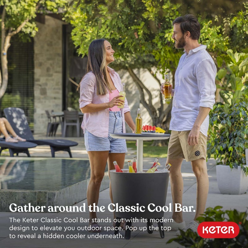 Keter Modern Cool Bar Outdoor Patio Furniture and Hot Tub Side Table with 7.5 Gallon Beer and Wine Cooler, Dark Grey - Image 2