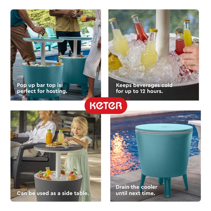 Keter Modern Cool Bar Outdoor Patio Furniture and Hot Tub Side Table with 7.5 Gallon Beer and Wine Cooler, Dark Grey - Image 5