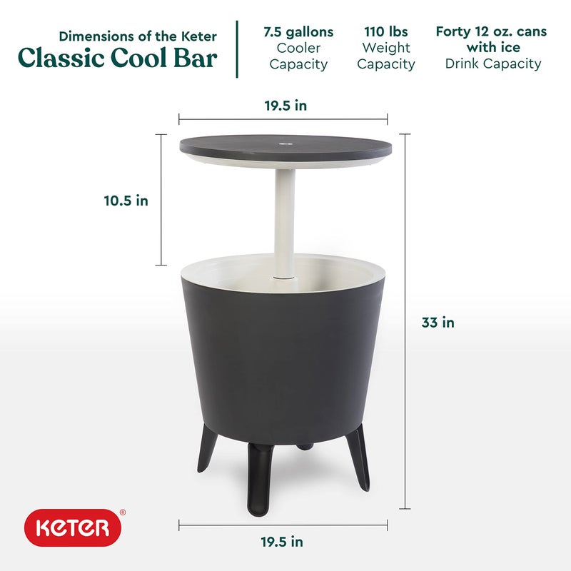 Keter Modern Cool Bar Outdoor Patio Furniture and Hot Tub Side Table with 7.5 Gallon Beer and Wine Cooler, Dark Grey - Image 3