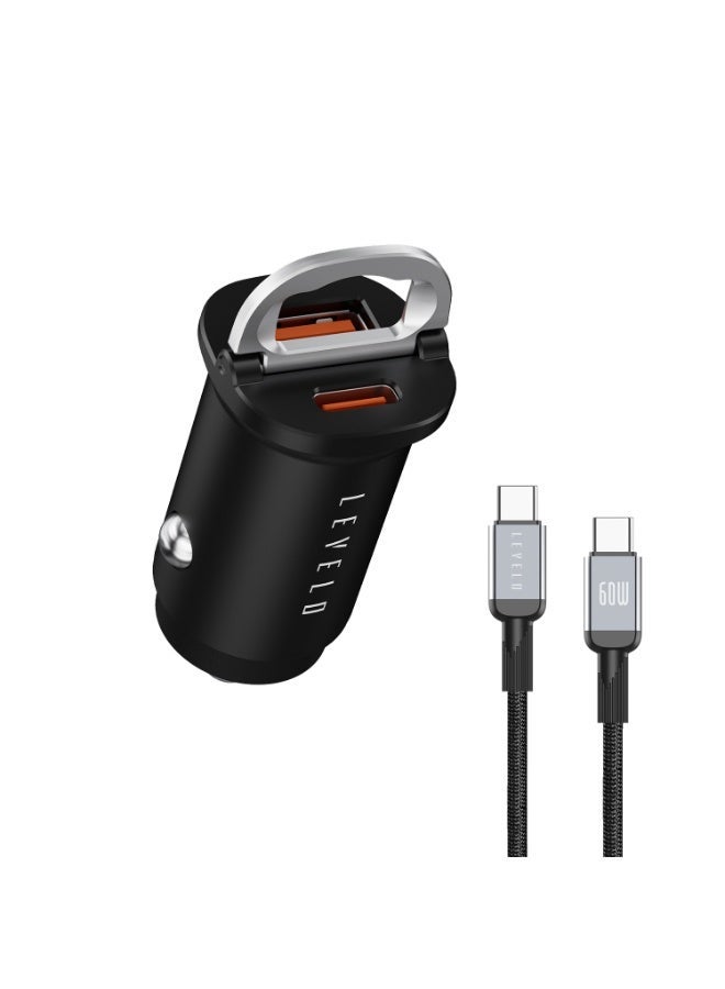 ليفيلو شاحن سيارة 38 واط بمنفذين USB-A وType-C شحن سريع بتقنية PD3.0 وQC3.0 هيكل معدني مدمج من سبائك الزنك كروز - Image 1