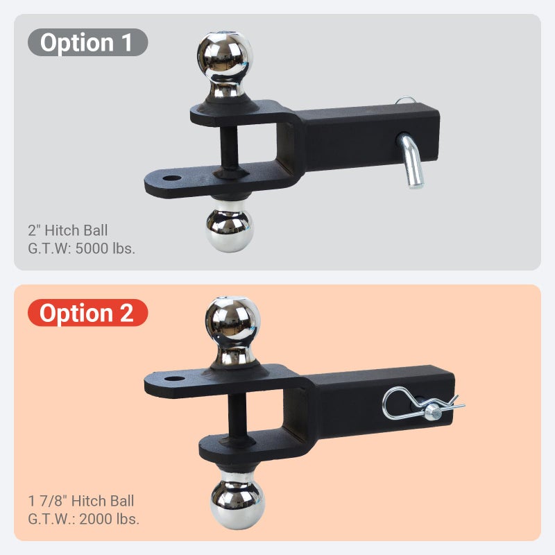 REDTEE ATV/UTV Trailer Hitch - Dual Hitch Balls (1-7/8" & 2"), Fits 2-Inch Receiver, Includes Pin & Clip, 5/8-Inch Clevis Pin Compatible, Matte Black Powder Coat Finish - Image 4