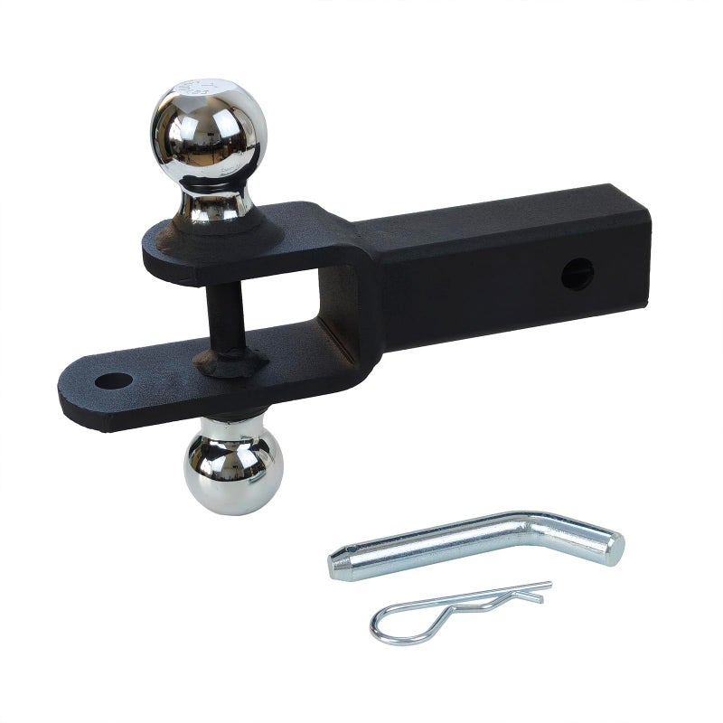REDTEE ATV/UTV Trailer Hitch - Dual Hitch Balls (1-7/8" & 2"), Fits 2-Inch Receiver, Includes Pin & Clip, 5/8-Inch Clevis Pin Compatible, Matte Black Powder Coat Finish - Image 1