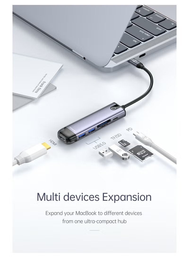 Mcdodo 6-in-1 USB-C Hub Multiport Type-C Dock with 4K HDMI, SD/TF Card Reader, 3x USB 3.0 Ports, High-Speed Data Transfer Adapter for MacBook Pro/Air M1 M2 M3, iPad Pro, iPhone 15/16, Galaxy S24 Ultra Silver - Image 3