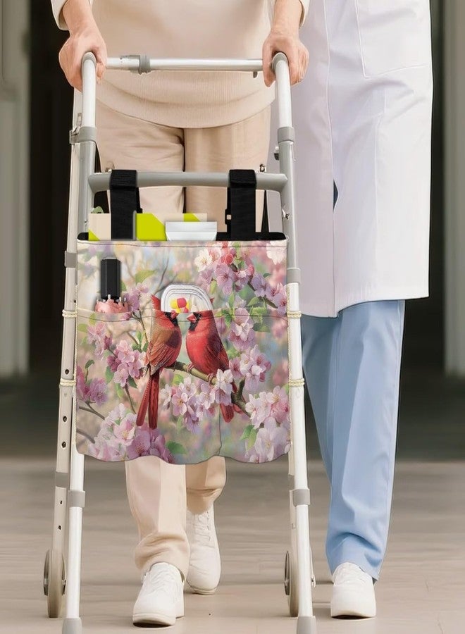 Luarisgur Cardinal Bird Cherry Blossom Rollator Walkers Storage Bag for Walker Carry Accessories Detachable Easy to Use Walker Basket Tote Bag Accessory Basket for Seniors Elderly - Image 3