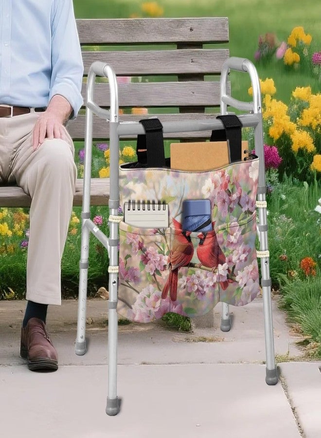 Luarisgur Cardinal Bird Cherry Blossom Rollator Walkers Storage Bag for Walker Carry Accessories Detachable Easy to Use Walker Basket Tote Bag Accessory Basket for Seniors Elderly - Image 4