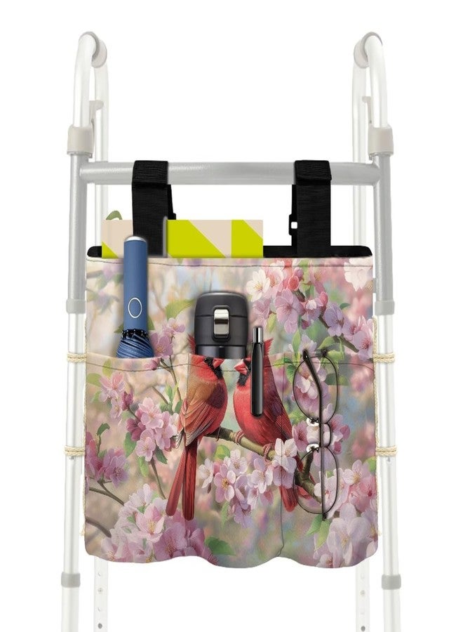 Luarisgur Cardinal Bird Cherry Blossom Rollator Walkers Storage Bag for Walker Carry Accessories Detachable Easy to Use Walker Basket Tote Bag Accessory Basket for Seniors Elderly - Image 1