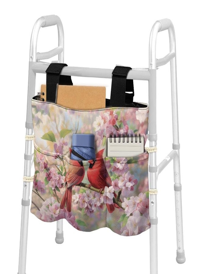 Luarisgur Cardinal Bird Cherry Blossom Rollator Walkers Storage Bag for Walker Carry Accessories Detachable Easy to Use Walker Basket Tote Bag Accessory Basket for Seniors Elderly - Image 2