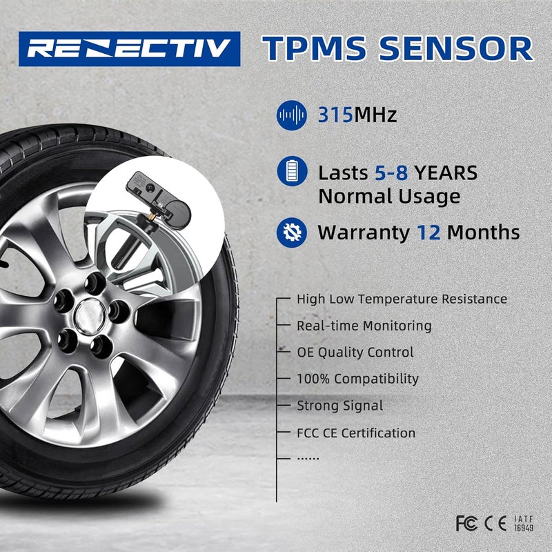 RENECTIV TPMS Sensor 315MHZ Tire Pressure Monitoring System Replacement for GM Chevy Buick GMC Pontiac Hummer Saturn (4PCS) - Image 3