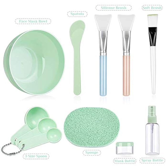 anezus Face Mask Mixing Bowl Set, Anezus 11 Pcs DIY Facemask Mixing Tool Kit with Facial Mask Bowl Stick Spatula Silicone Brush Spray Bottle Puff Soaking Bottle Gauges - Image 2